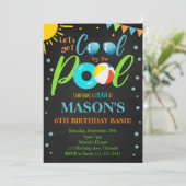 Black Cool Pool Party Geburtstagseinladung Einladung (Stehend Vorderseite)