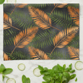 Black Copper Brown Palm Tree Leaf Glam Tropical Geschirrtuch (Gefaltet)