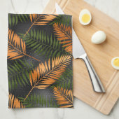 Black Copper Brown Palm Tree Leaf Glam Tropical Geschirrtuch (Viertel Falte)