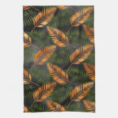 Black Copper Brown Palm Tree Leaf Glam Tropical Geschirrtuch (Vertikal)
