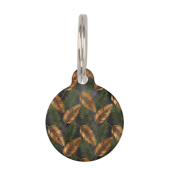 Black Copper Brown Palm Tree Leaf Glam Tropical Haustiermarke (Vorderseite)