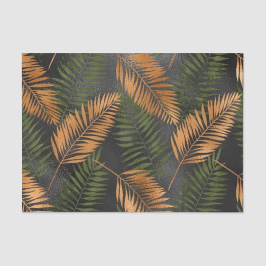 Black Copper Brown Palm Tree Leaf Glam Tropical Seidenpapier (Vorderseite)