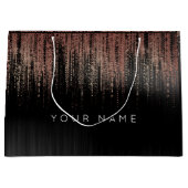 Black Copper Rose Gold Name Glam Matrix Rain Große Geschenktüte (Vorderseite)