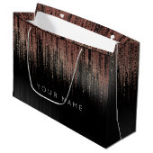 Black Copper Rose Gold Name Glam Matrix Rain Große Geschenktüte (Vorderseite Schrägansicht)