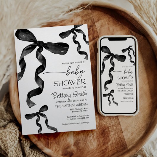Black Coquette Bow Baby Dusche Einladung