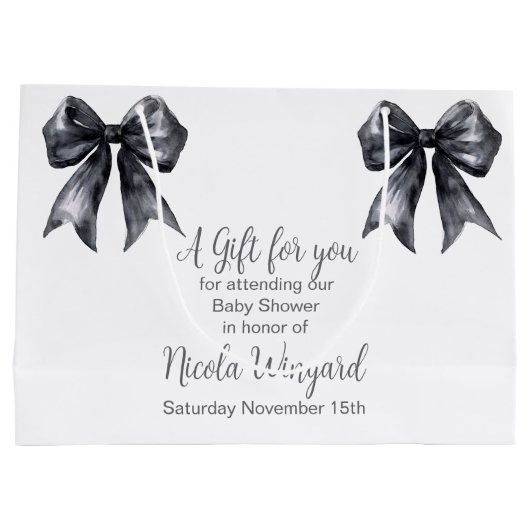 Black Coquette Bow Baby Dusche Große Geschenktüte (Rückseite)