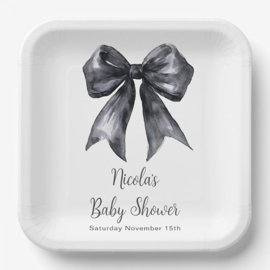 Black Coquette Bow Baby Dusche Pappteller (Vorderseite)