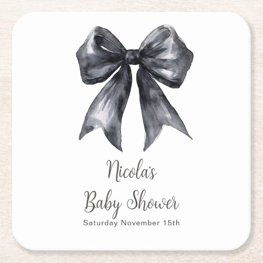 Black Coquette Bow Baby Shower Rechteckiger Pappuntersetzer (Vorderseite)