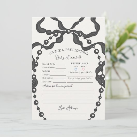 Black Coquette Bow Babydusche Ratschlag für Baby Einladung (Stehend Vorderseite)