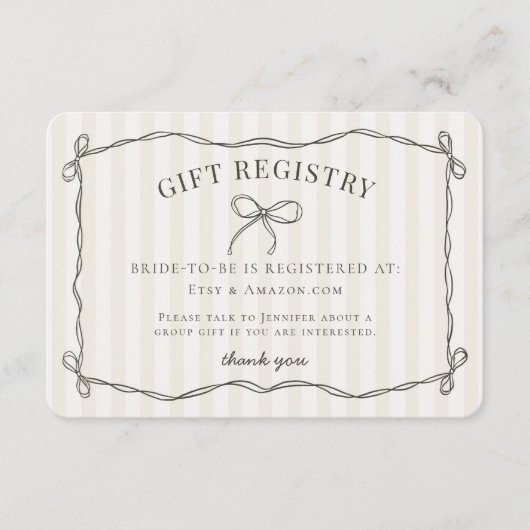 Black Coquette Bow Beige Brautparty Registrierung Begleitkarte (Vorderseite)