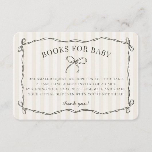 Black Coquette Bow Beige Duschbücher für Baby Begleitkarte (Vorderseite)