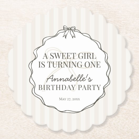 Black Coquette Bow Beige Geburtstagsparty Untersetzer (Vorderseite)