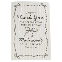 Black Coquette Bow Beige Stripe Baby Dusche Gefall Mittlere Geschenktüte