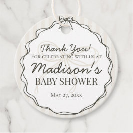 Black Coquette Bow Beige Stripte Babydusche Geschenkanhänger