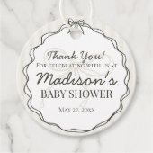 Black Coquette Bow Beige Stripte Babydusche Geschenkanhänger (Vorderseite)