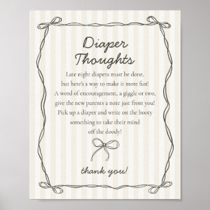 Black Coquette Bow Beige Windeln Gedanken Dusche Poster
