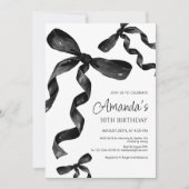 Black Coquette Bow Birthday Einladung (Vorderseite)