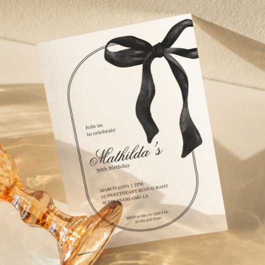 Black Coquette Bow Birthday Invitation Einladung
