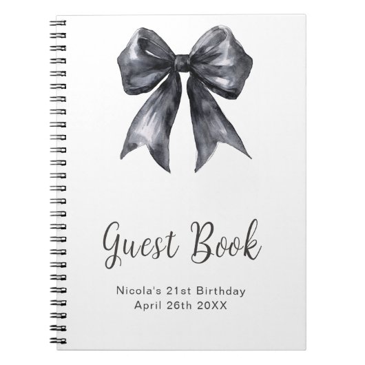 Black Coquette Bow Birthday Party Guest Book Notizblock (Vorderseite)