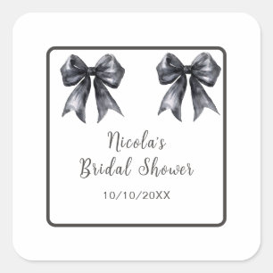 Black Coquette Bow Brautparty Quadratischer Aufkleber