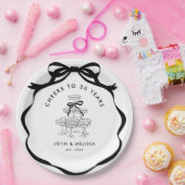 Black Coquette Bow Champagner Tower Jubiläum Pappteller (Party)