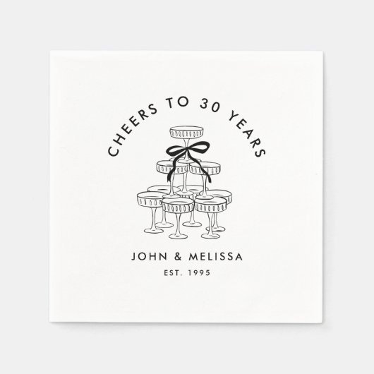 Black Coquette Bow Champagner Tower Jubiläum Serviette (Vorderseite)