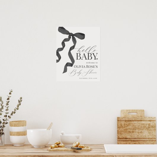 Black Coquette Bow Girl Baby Dusche Begrüßungszeic Poster (Küche)