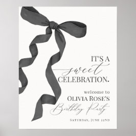 Black Coquette Bow Girl Geburtstag Begrüßungszeich Poster