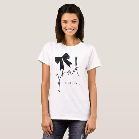 Black Coquette Bow Name Script Grad Abschluss T-Shirt (Vorne ganz)
