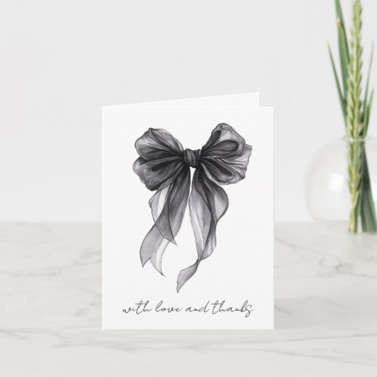 Black Coquette Bow Watercolor Brautparty Dankeskarte (Vorderseite)