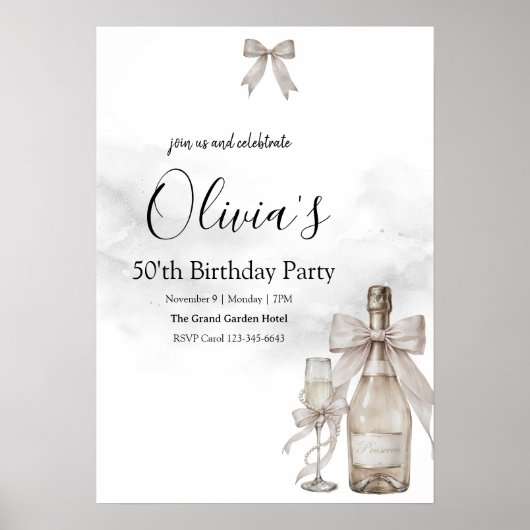 Black Coquette Minimalist Elegant 50th Birthday Poster (Vorne)