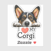 Black Corgi Herzthema Aufkleber (Blatt)