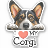 Black Corgi Herzthema Aufkleber (Vorderseite)