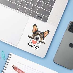 Black Corgi Herzthema Aufkleber