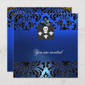 BLACK CORSAIR SKULL & LILIE MONOGRAM blau Einladung (Vorne/Hinten)