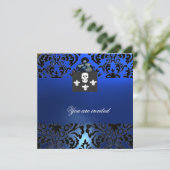 BLACK CORSAIR SKULL & LILIE MONOGRAM blau Einladung (Stehend Vorderseite)