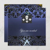 BLACK CORSAIR SKULL & LILIE MONOGRAM blau Einladung (Vorne/Hinten)