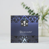 BLACK CORSAIR SKULL & LILIE MONOGRAM blau Einladung (Stehend Vorderseite)