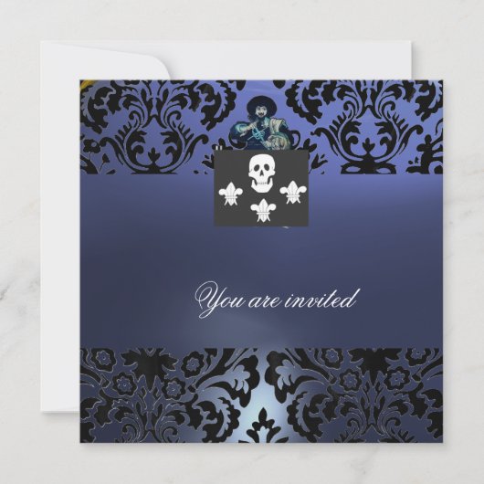 BLACK CORSAIR SKULL & LILIE MONOGRAM blau Einladung (Vorderseite)