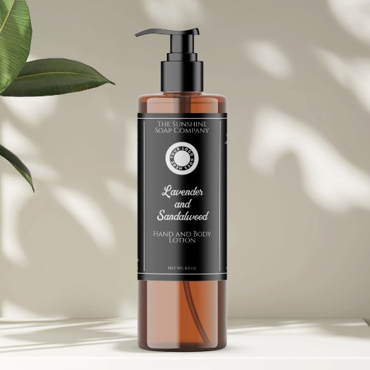 Black cosmetics bottle label with logo schaumweinetikett