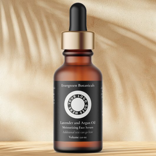 Black cosmetics dropper bottle label with logo adressaufkleber