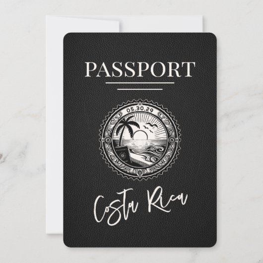 Black Costa Rica Passport Hochzeitseinladung Einladung (Rückseite)