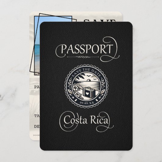 Black Costa Rica Passport Save The Date (Vorne/Hinten)
