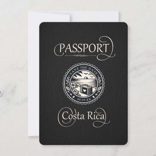 Black Costa Rica Passport Save The Date (Vorderseite)