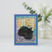 Black Cosy Cat Schlafen im Bett Postkarte (Stehend Vorderseite)