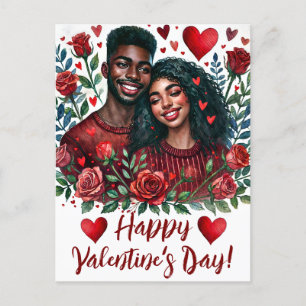 Black Couple Happy Valentine's Day Postkarte