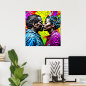 Black Couple Küssen in Liebe Poster (Heimbüro)