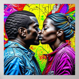 Black Couple Küssen in Liebe Poster
