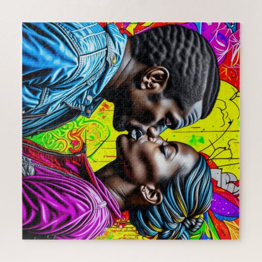 Black Couple Küssen in Liebe Puzzle (Horizontal)
