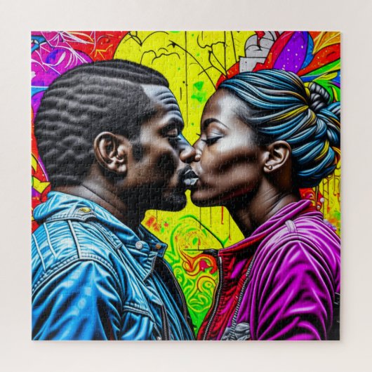 Black Couple Küssen in Liebe Puzzle (Vertikal)